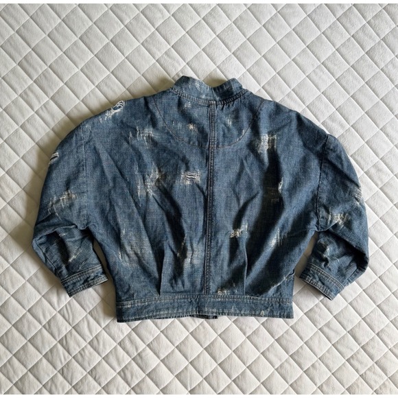 Y2K Free People Distressed Denim Jacket Snaps Buttons Sz XS Streetwear Coquette‎ - Picture 3 of 4